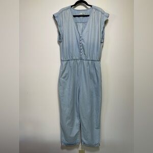 Dex | Light Blue Tencel Jumpsuit | Sleeveless Button-Front Resortwear One-Piece